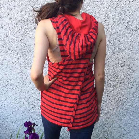 Tommy Hilfiger Sport Red Navy Blue Striped Pullover Sleeveless Hoodie Chic Euro - Picture 4 of 6